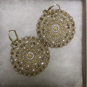 Catherine Popesco Gold Filigree Crystal Earrings